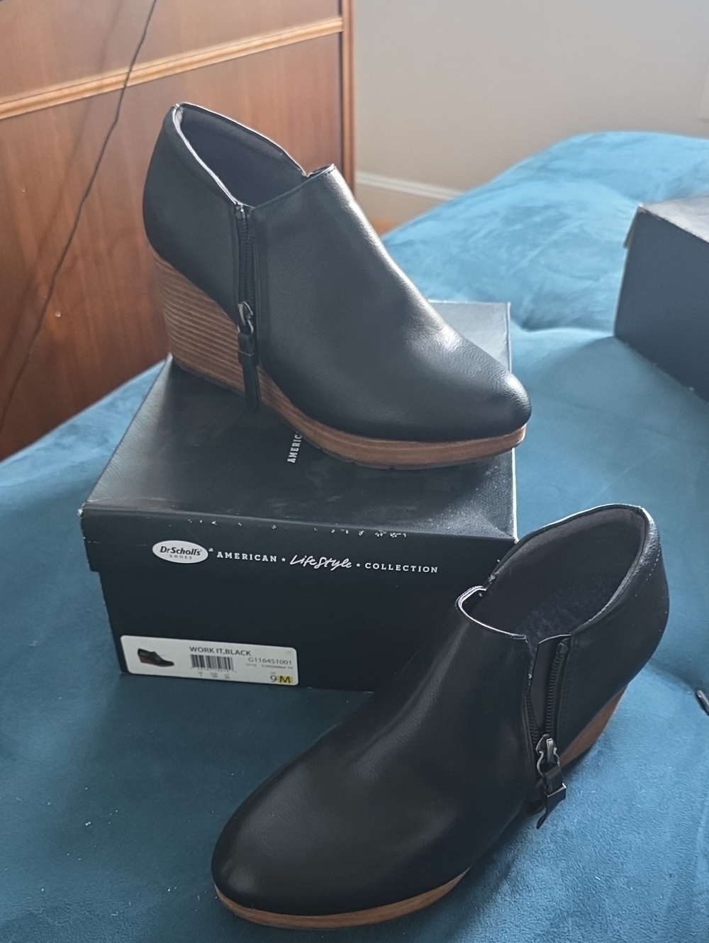 Dr. Scholl's Black Faux-Leather Wedge Ankle Booties
